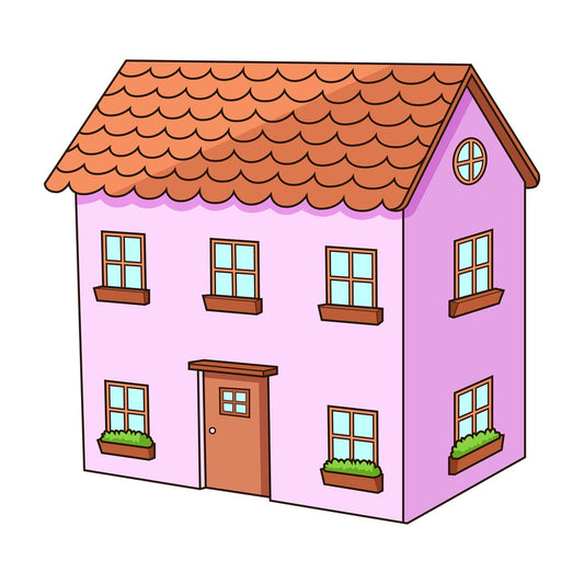 Pink house with two floors. PNG - JPG and vector EPS (infinitely scalable).
