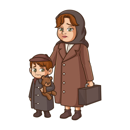 Mother and child evacuees. PNG - JPG and vector EPS (infinitely scalable).