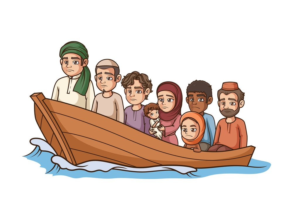 Refugees in boat. PNG - JPG and vector EPS (infinitely scalable).
