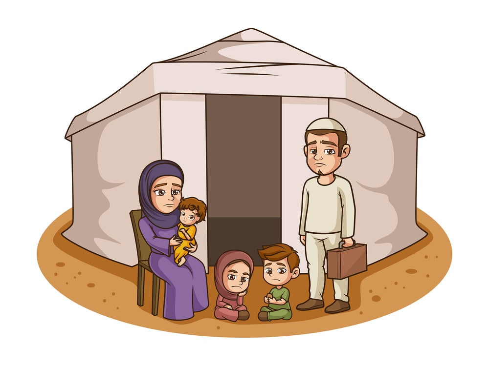 Family in refugee camp. PNG - JPG and vector EPS (infinitely scalable).