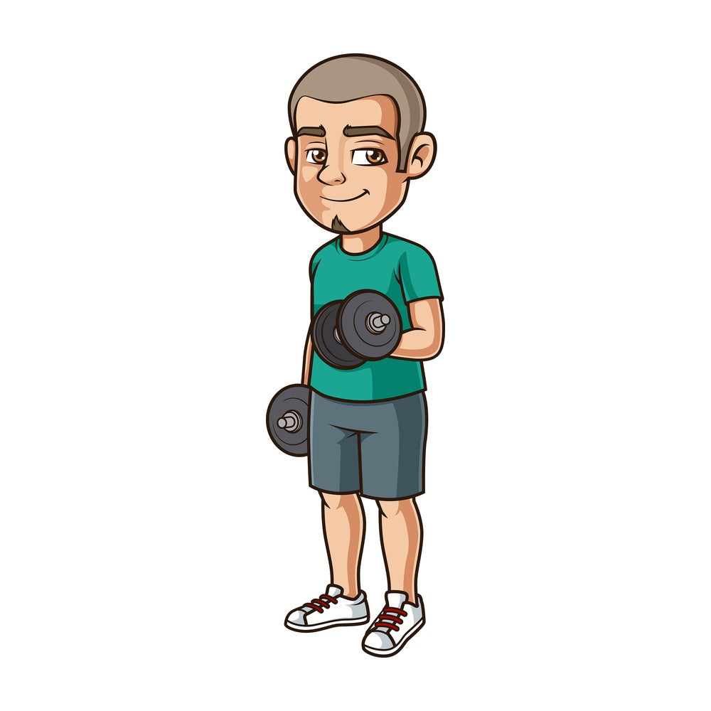 Hispanic man lifting dumbbells. PNG - JPG and vector EPS (infinitely scalable).