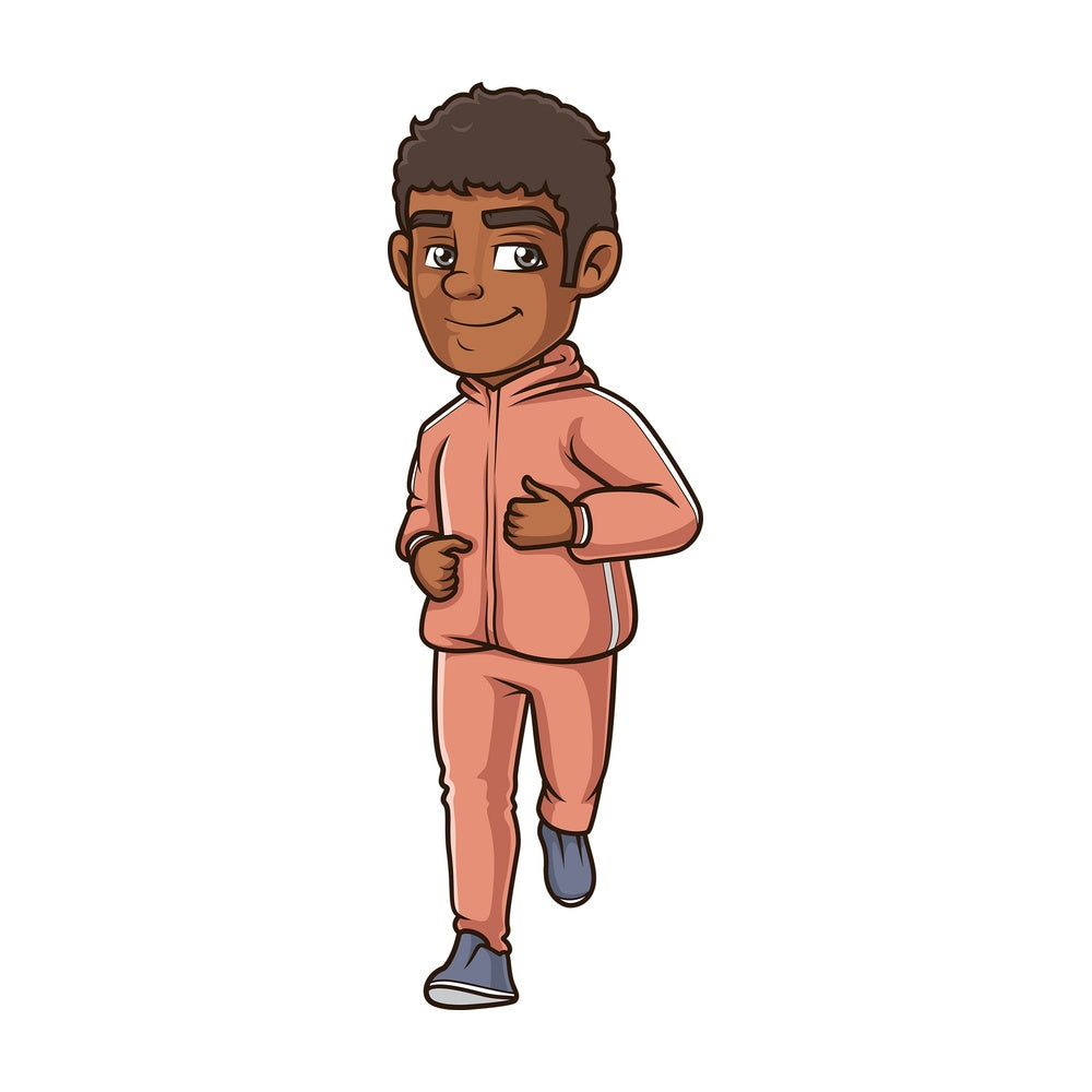 Cartoon black man jogging. PNG - JPG and vector EPS (infinitely scalable).