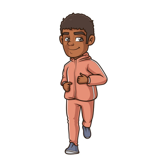 Cartoon black man jogging. PNG - JPG and vector EPS (infinitely scalable).