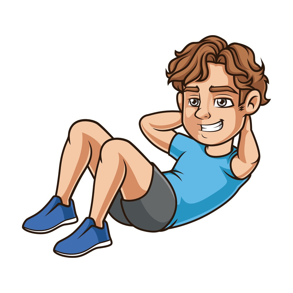 Young man doing crunches. PNG - JPG and vector EPS (infinitely scalable).
