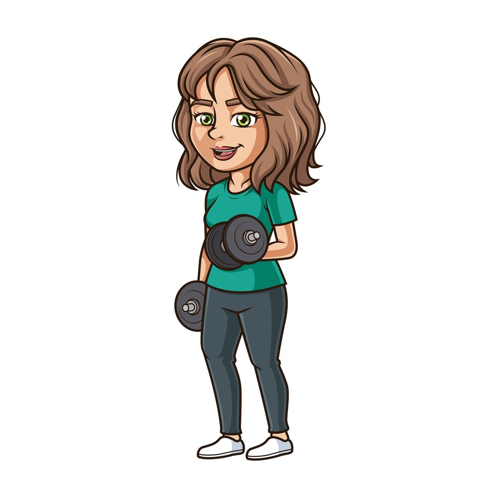 Hispanic woman lifting dumbbells. PNG - JPG and vector EPS (infinitely scalable).
