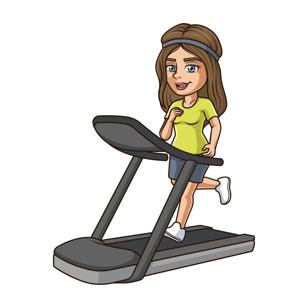 Woman running on treadmill. PNG - JPG and vector EPS (infinitely scalable).