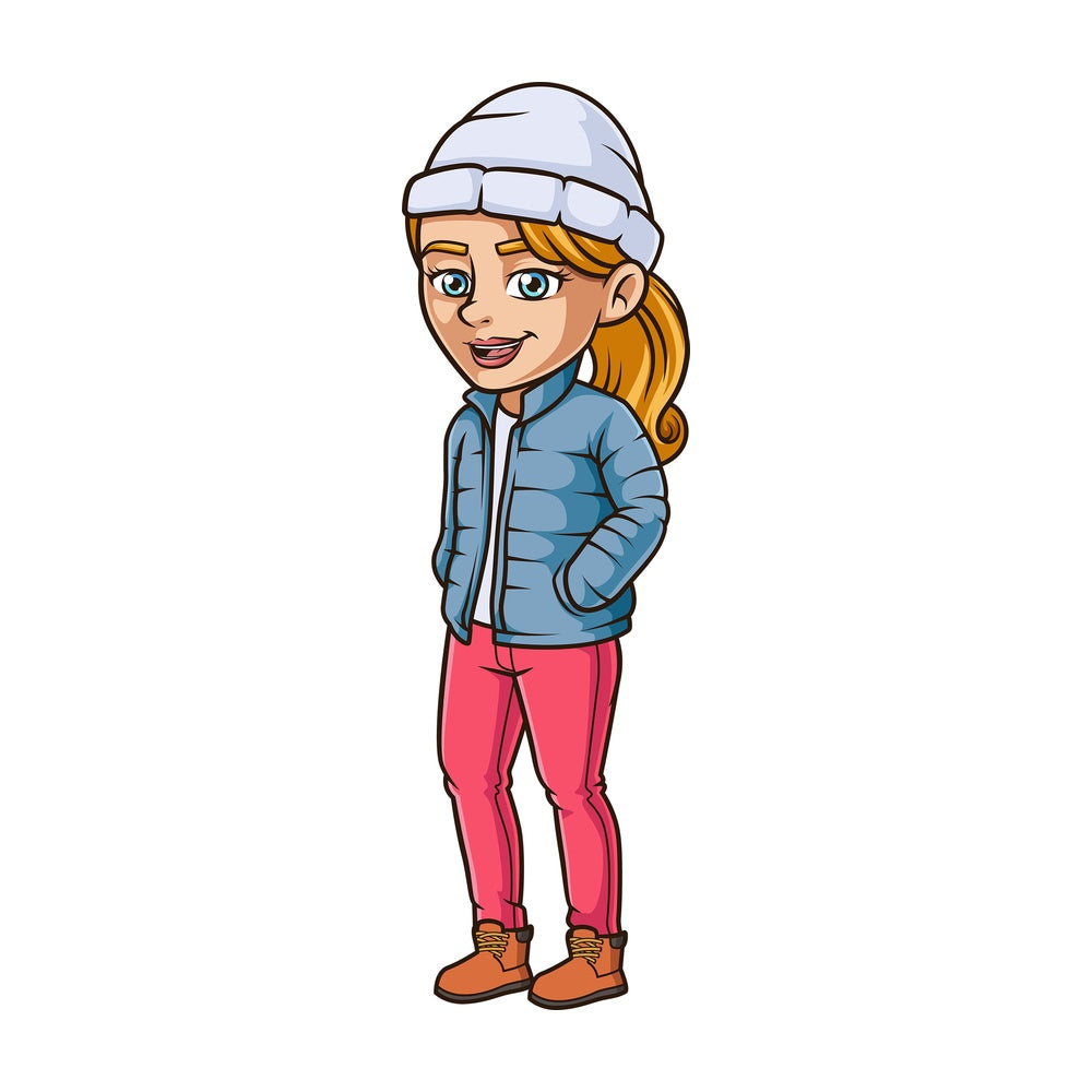 Caucasian woman wearing winter clothes. PNG - JPG and vector EPS (infinitely scalable).