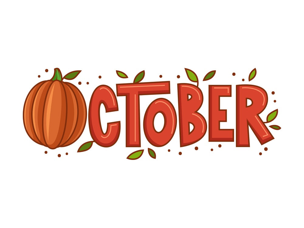 Text doodle october. PNG - JPG and vector EPS file formats (infinitely scalable). Image isolated on transparent background.