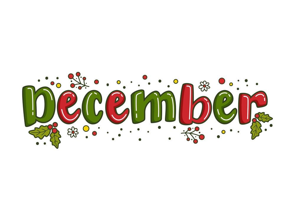 Text doodle december. PNG - JPG and vector EPS file formats (infinitely scalable). Image isolated on transparent background.