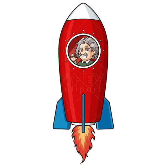 Royalty-free stock vector illustration of albert einstein in rocket ship.