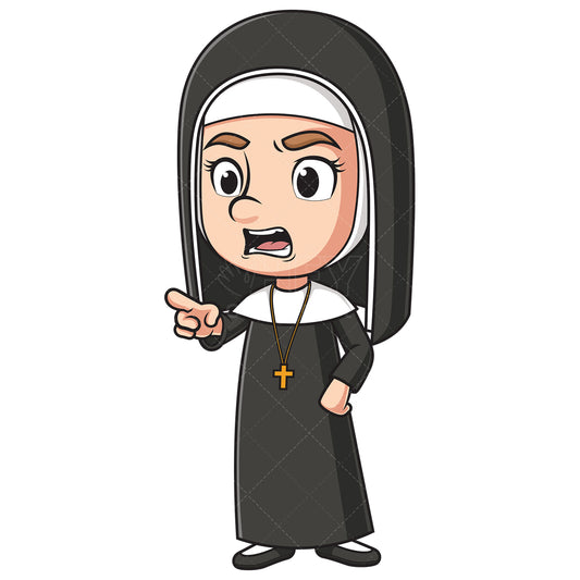 Royalty-free stock vector illustration of an angry christian nun scolding.