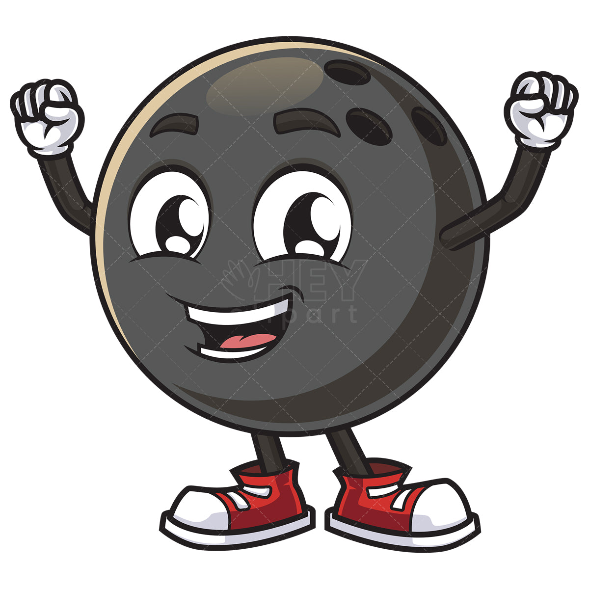 Royalty-free stock vector illustration of a bowling ball mascot cheering.