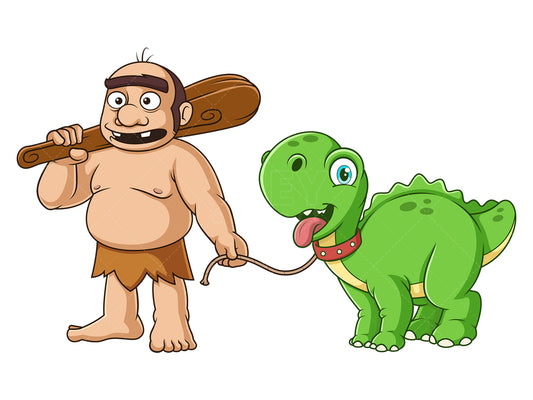Royalty-free stock vector illustration of a caveman with dinosaur dog.