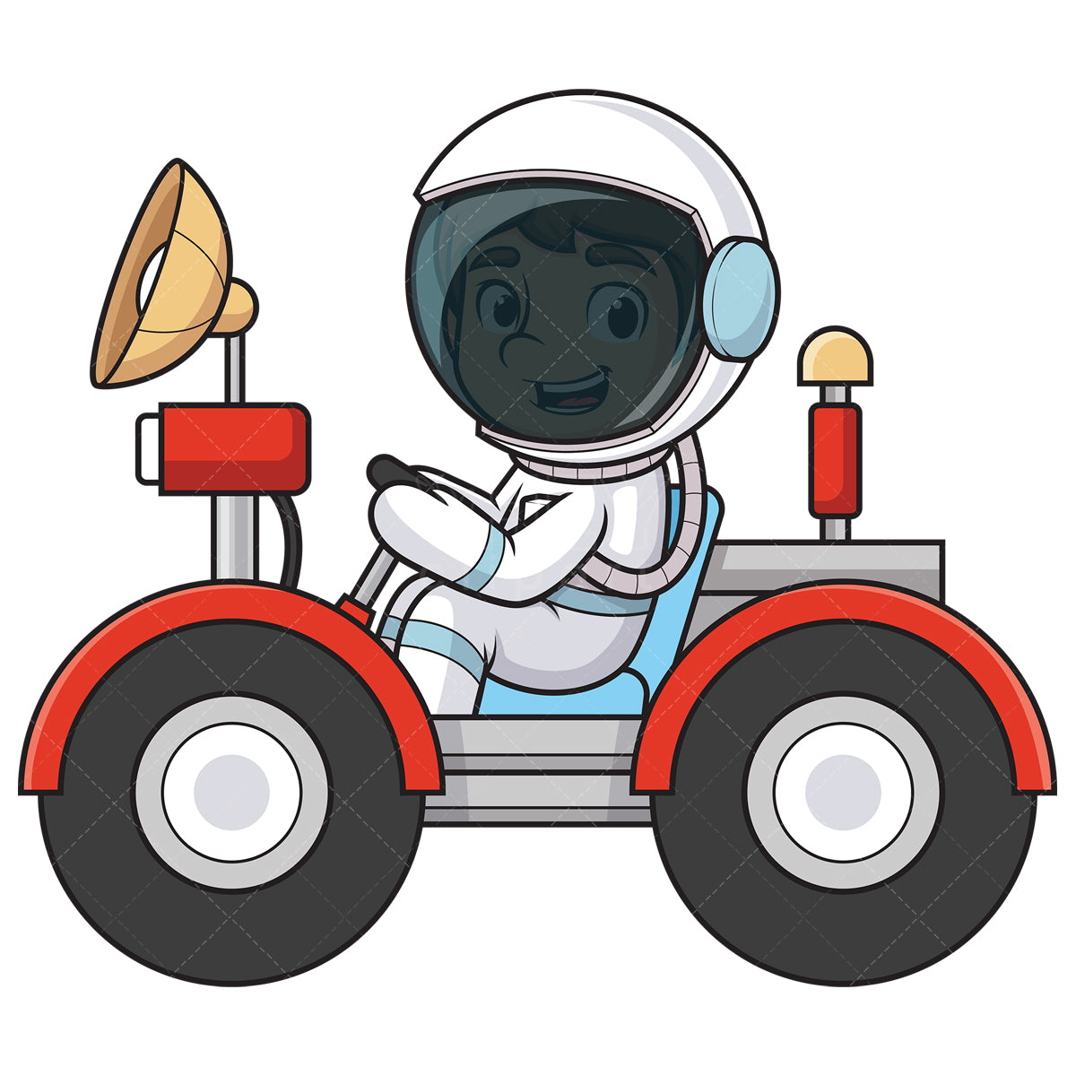 Royalty-free stock vector illustration of a cute astronaut driving space vehicle.