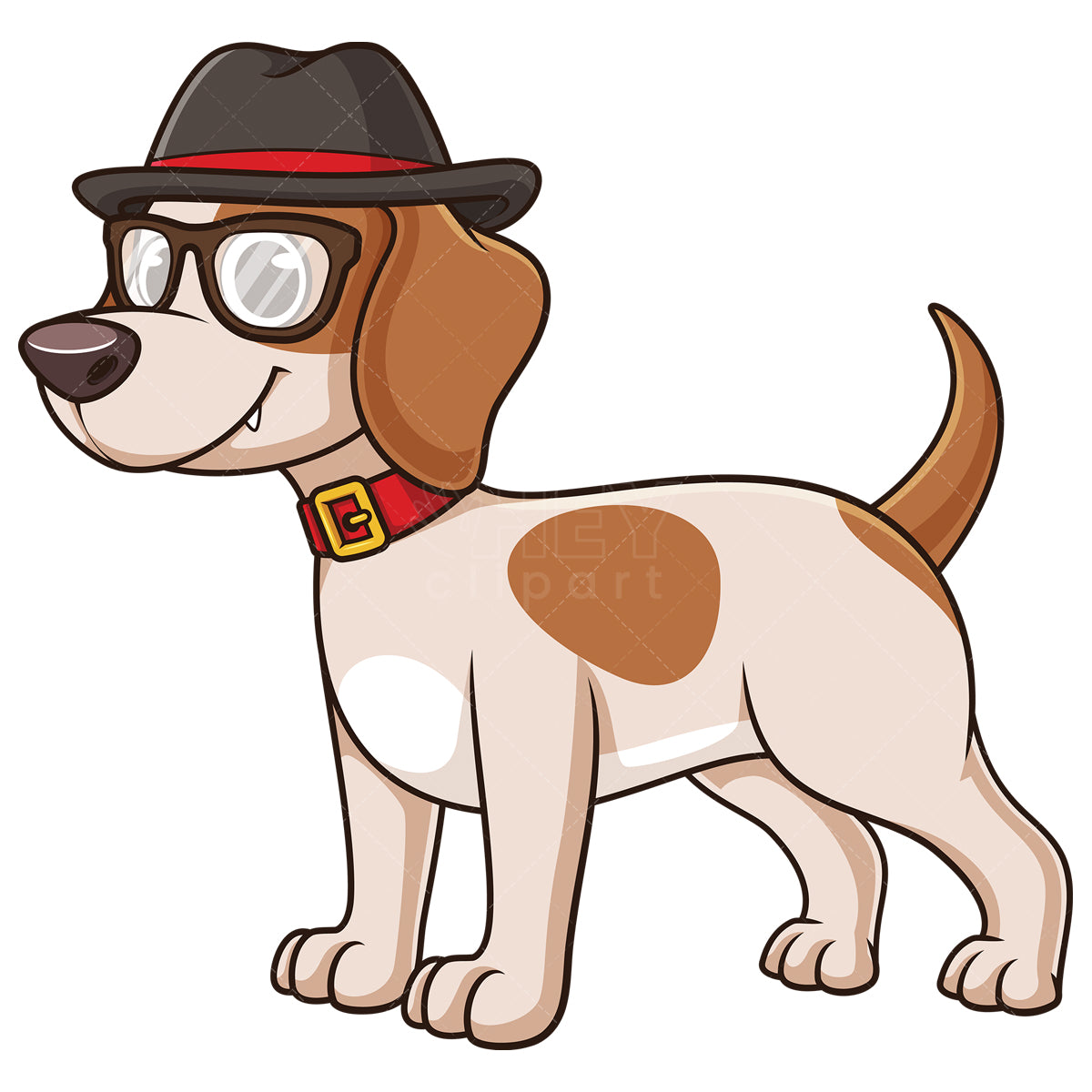 Royalty-free stock vector illustration of a cute little dog with hat.