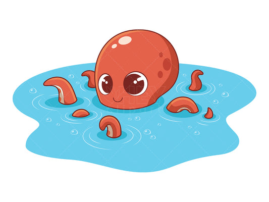 Royalty-free stock vector illustration of a cute octopus in water.