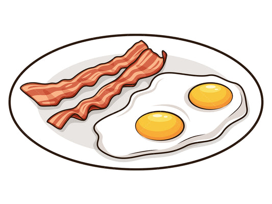 Royalty-free stock vector illustration of eggs and bacon on plate.