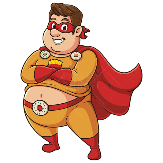 Royalty-free stock vector illustration of a fat superhero arms crossed.