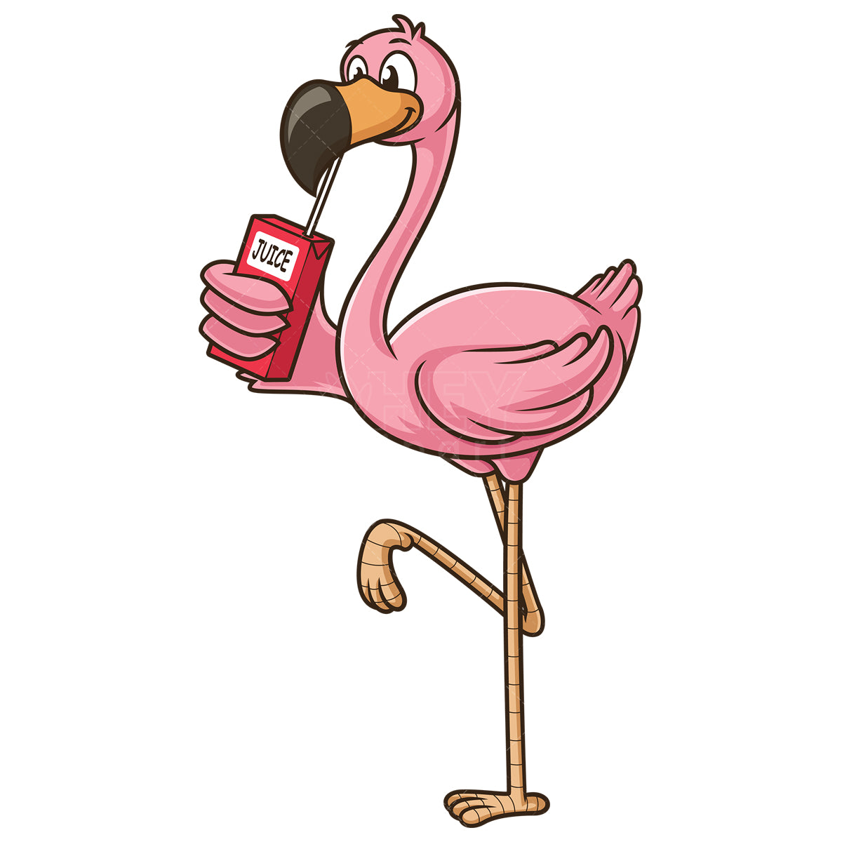 Royalty-free stock vector illustration of a flamingo drinking juice.