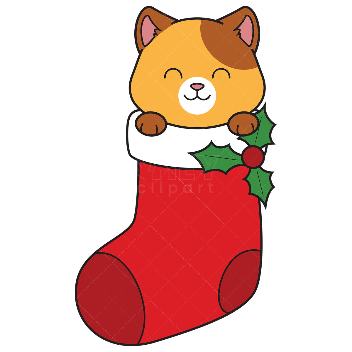 Royalty-free vector illustration of a funny cat in christmas stockings.