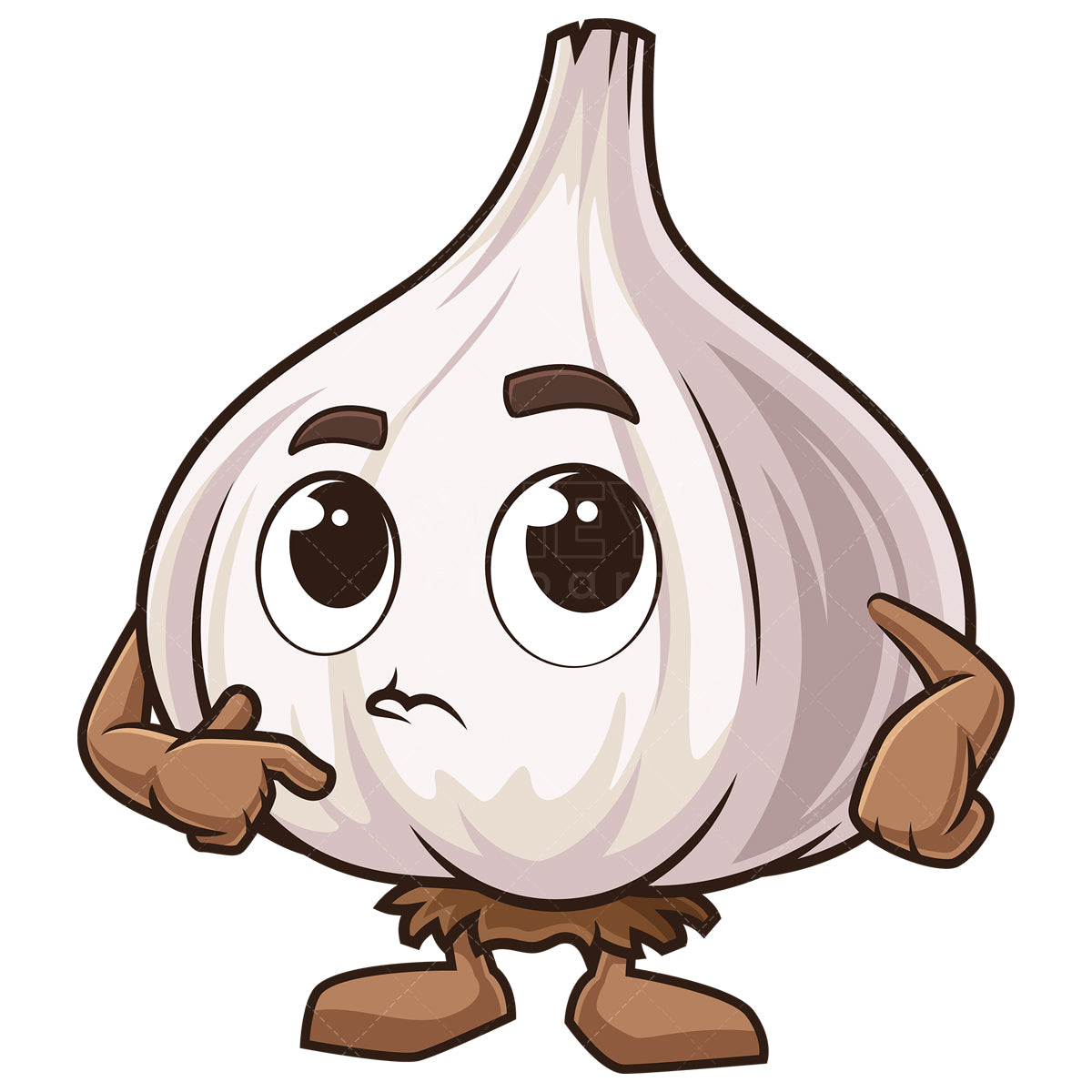 Royalty-free stock vector illustration of a garlic mascot thinking.