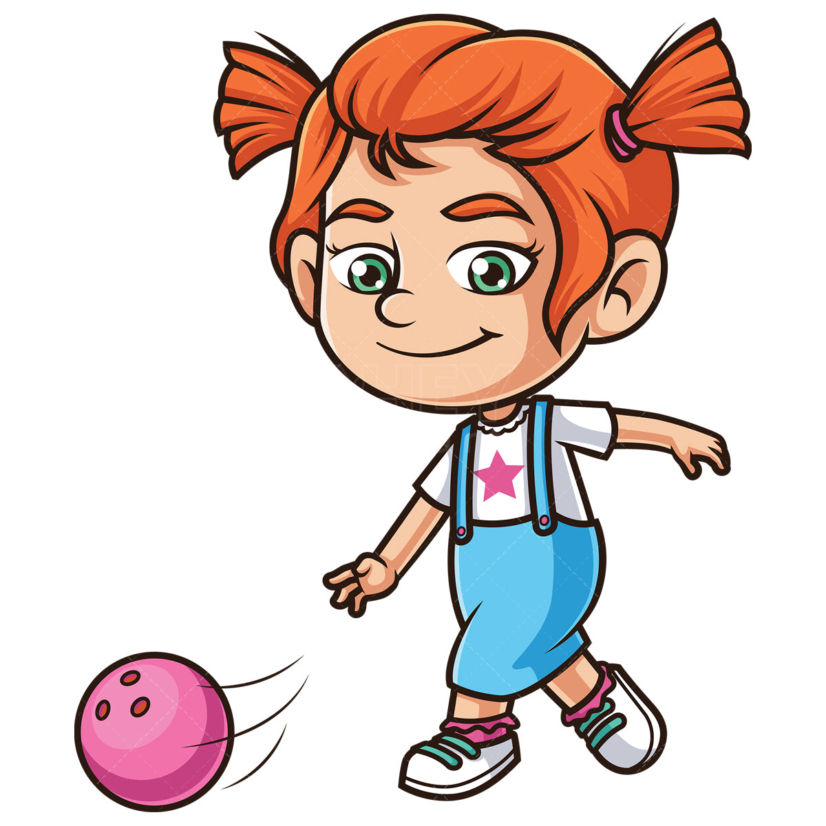 Royalty-free stock vector illustration of a ginger girl bowling.