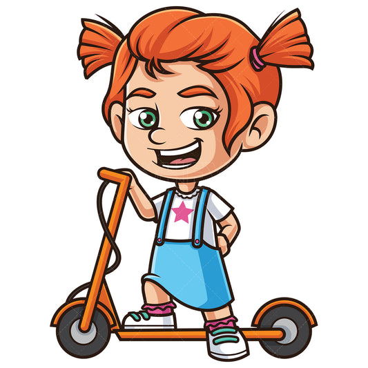 Royalty-free stock vector illustration of a ginger girl riding scooter.