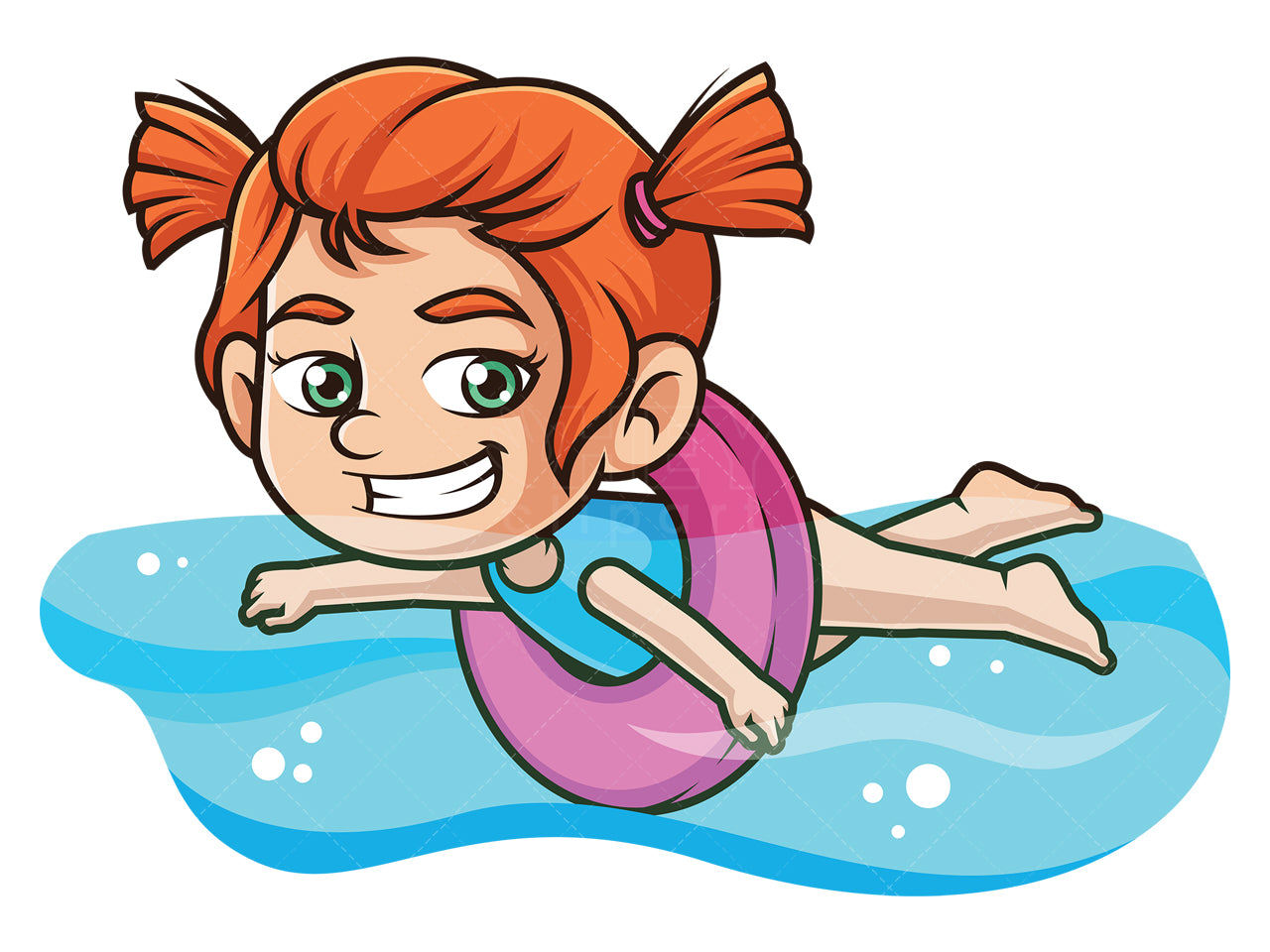 Royalty-free stock vector illustration of a ginger girl swimming.