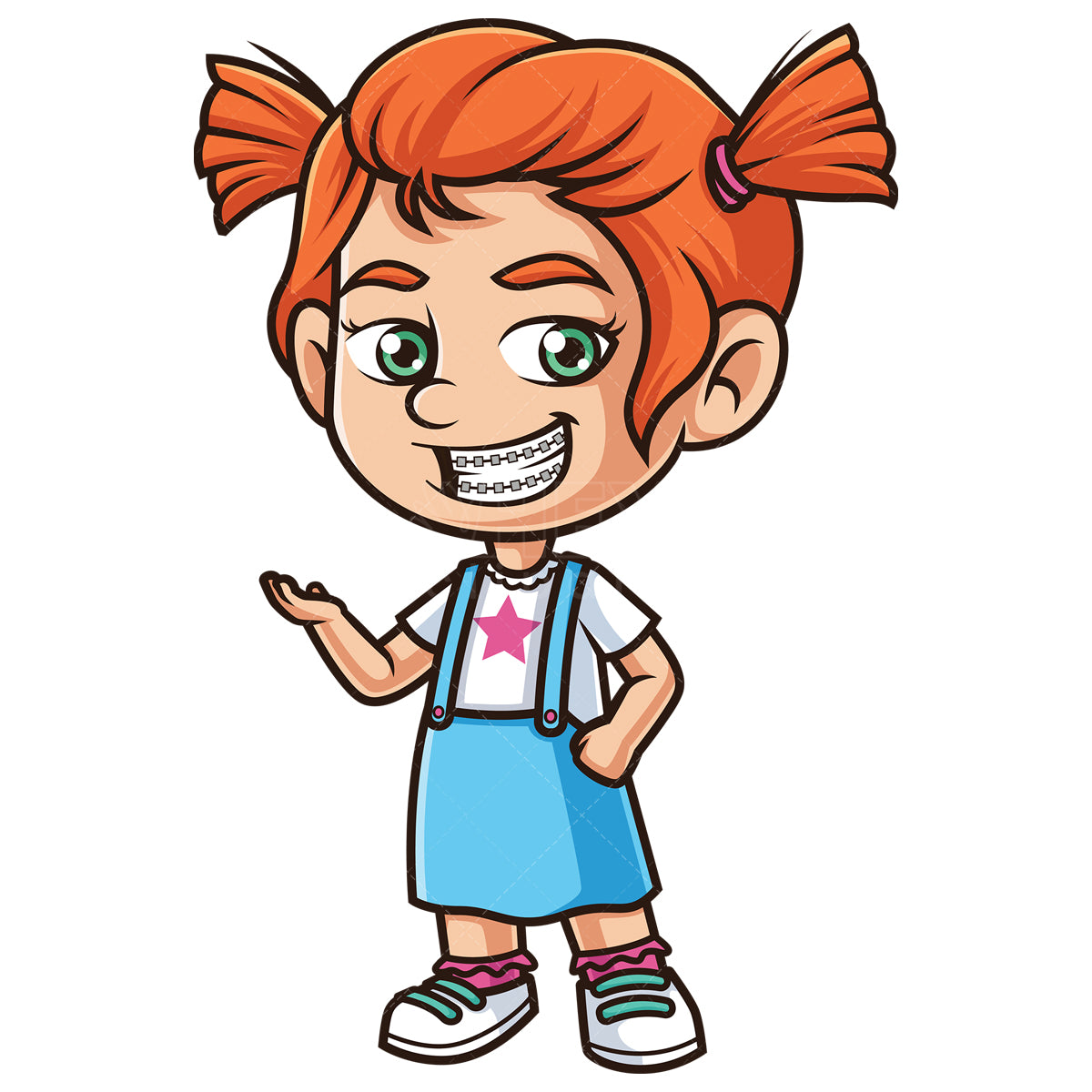 Royalty-free stock vector illustration of a ginger girl with braces.