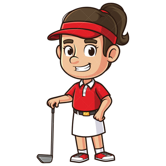 Royalty-free stock vector illustration of a grinning female golfer.