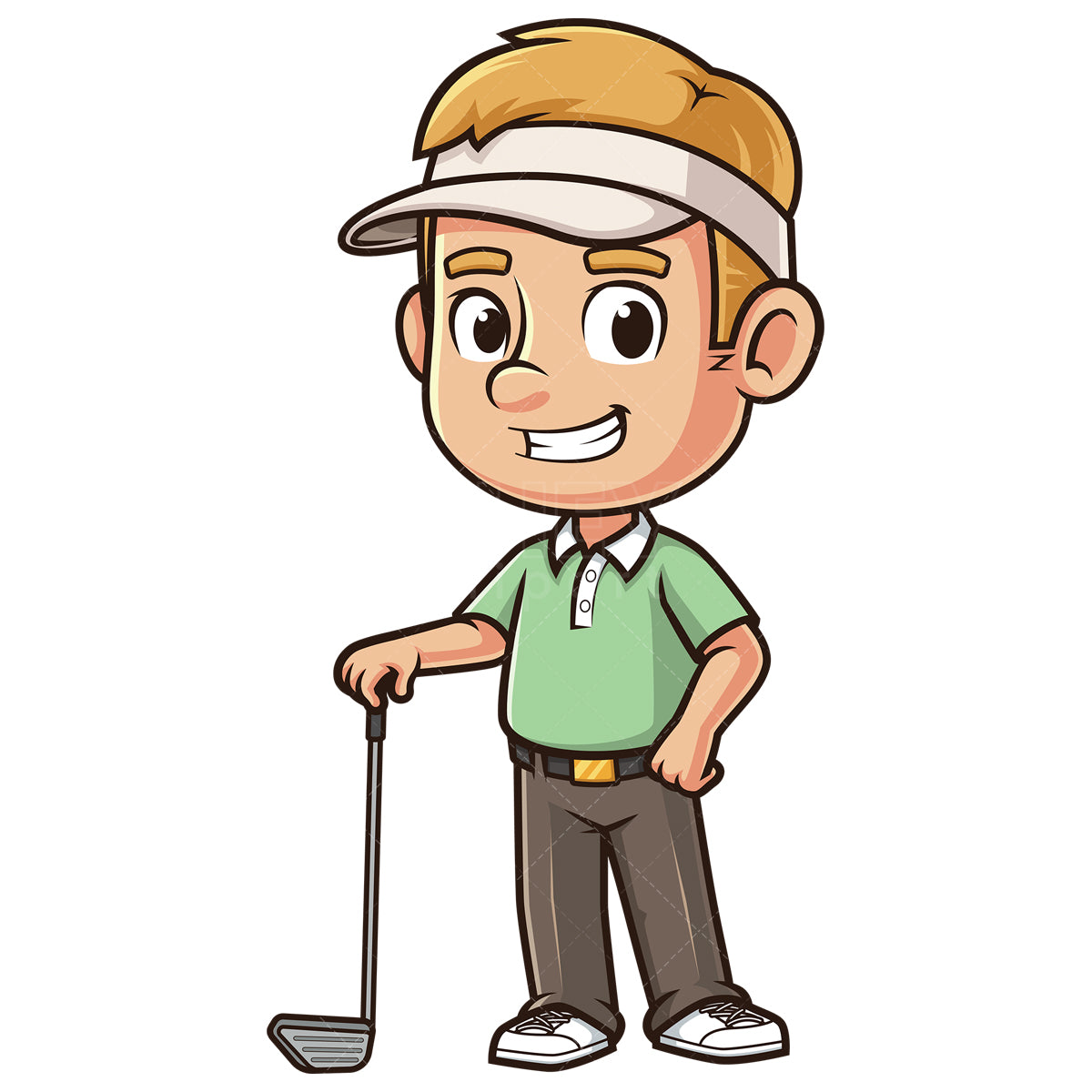 Royalty-free stock vector illustration of a grinning male golfer.