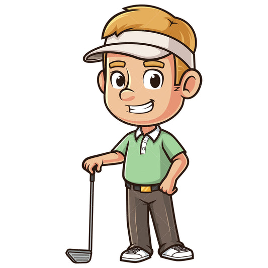 Royalty-free stock vector illustration of a grinning male golfer.