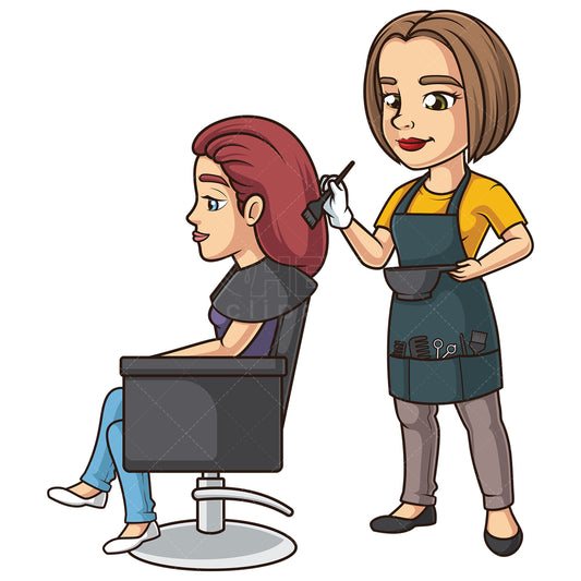 Royalty-free stock vector illustration of a hairdresser dyeing hair.