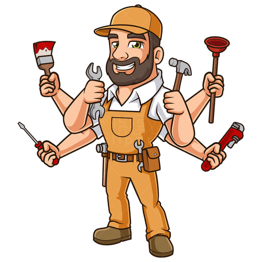 Royalty-free stock vector illustration of a happy handyman.