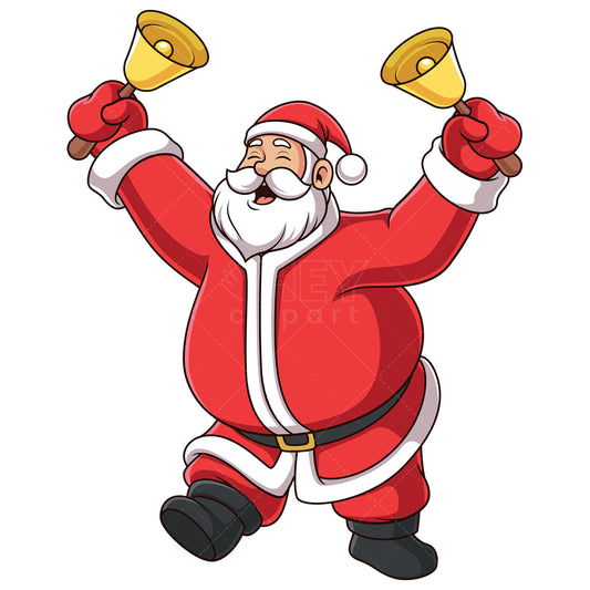 Royalty-free stock vector illustration of a happy santa ringing bells.