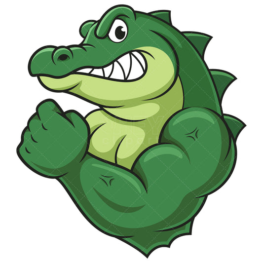 Royalty-free stock vector illustration of a muscular crocodile mascot.