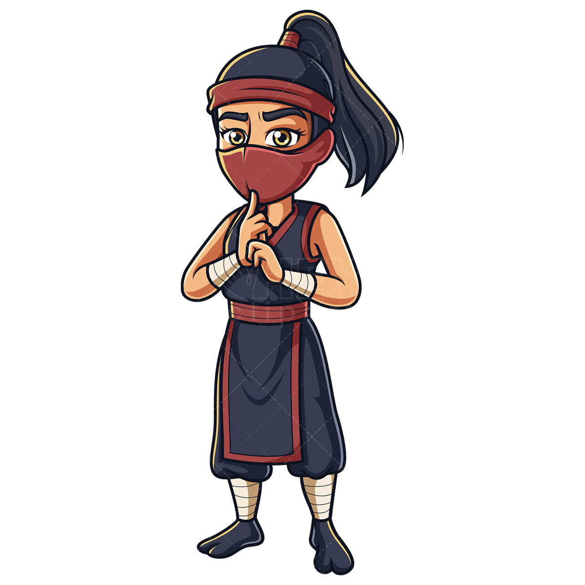 Royalty-free stock vector illustration of a ninja girl concentrating.