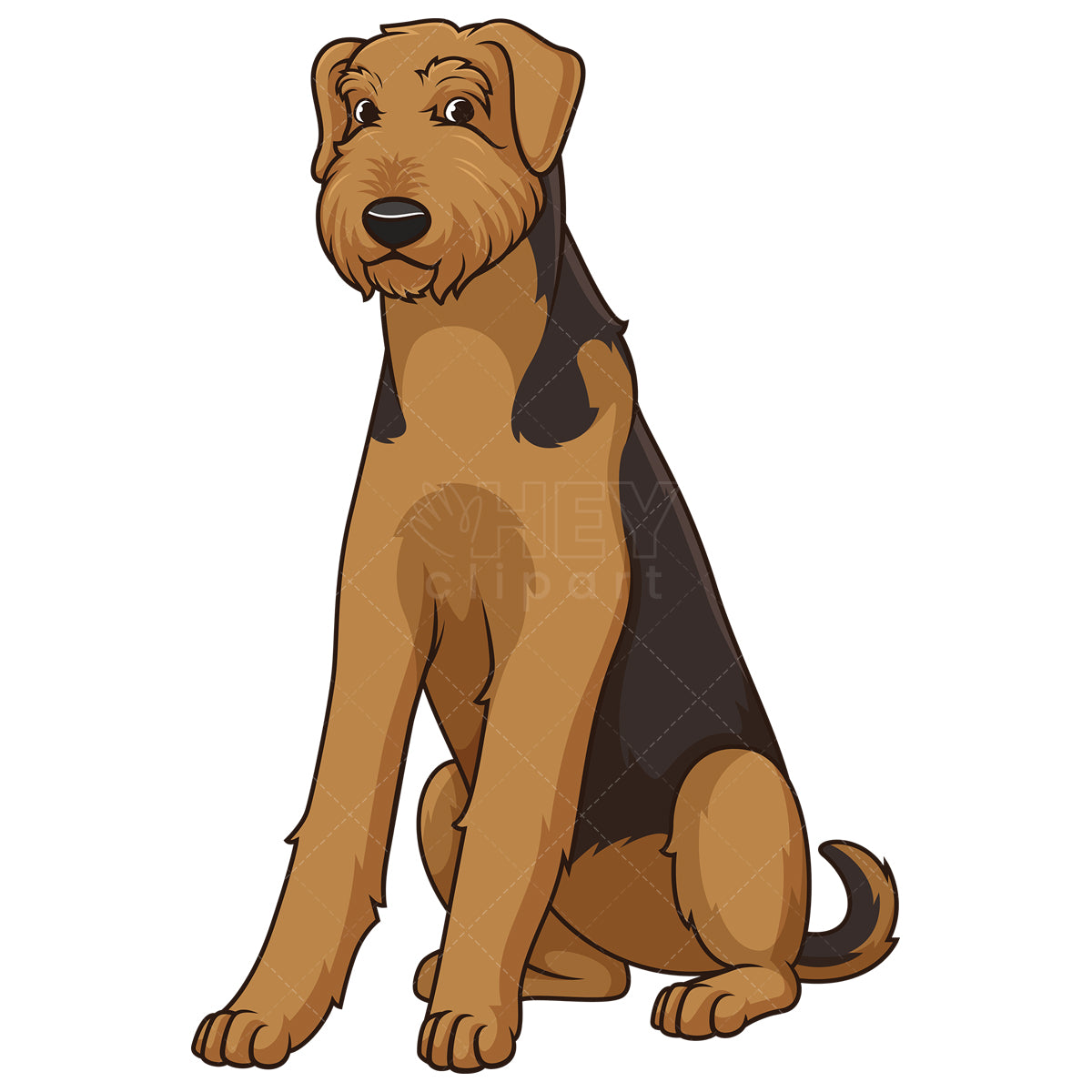 Royalty-free stock vector illustration of an obedient airedale terrier sitting.