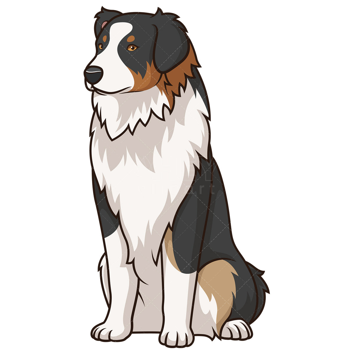 Royalty-free stock vector illustration of an obedient australian shepherd sitting.