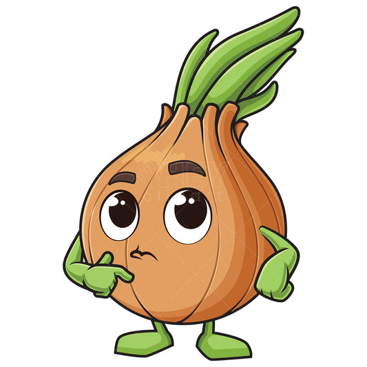 Royalty-free stock vector illustration of a onion mascot thinking.