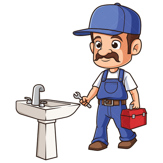 Royalty-free stock vector illustration of a plumber getting to work.