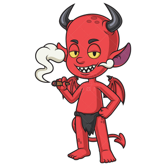 Royalty-free stock vector illustration of a relaxed red devil smoking marihuana.