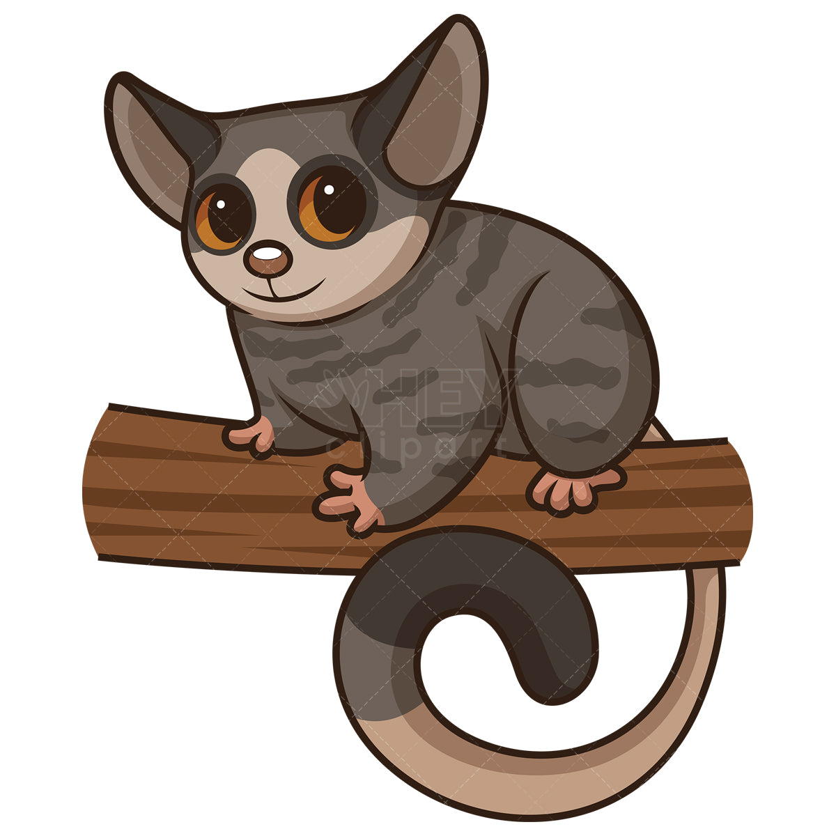 Royalty-free stock vector illustration of a rondo dwarf galago in chibi kawaii style.