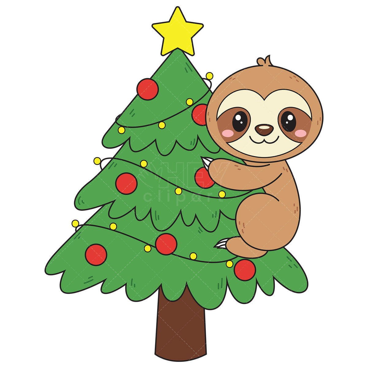 Royalty-free vector illustration of a sloth on christmas tree.