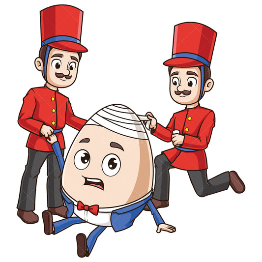 Royalty-free stock vector illustration of a soldiers patching humpty dumpty.