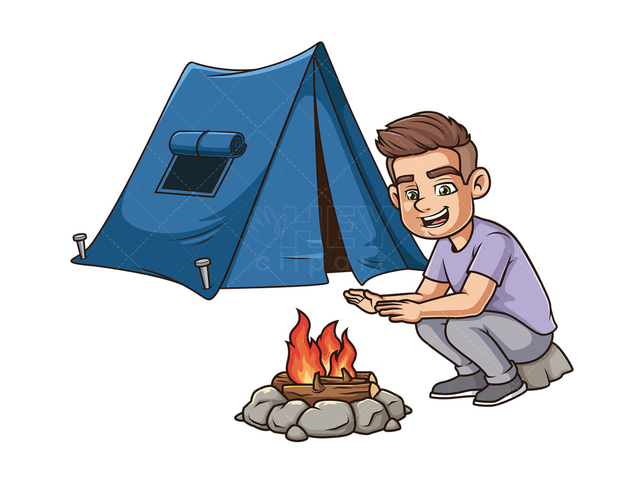 Royalty-free stock vector illustration of a young man camping.