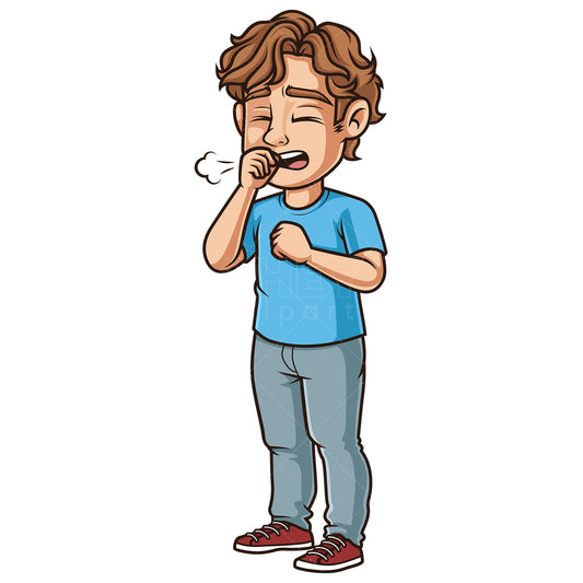 Royalty-free stock vector illustration of a young man coughing.