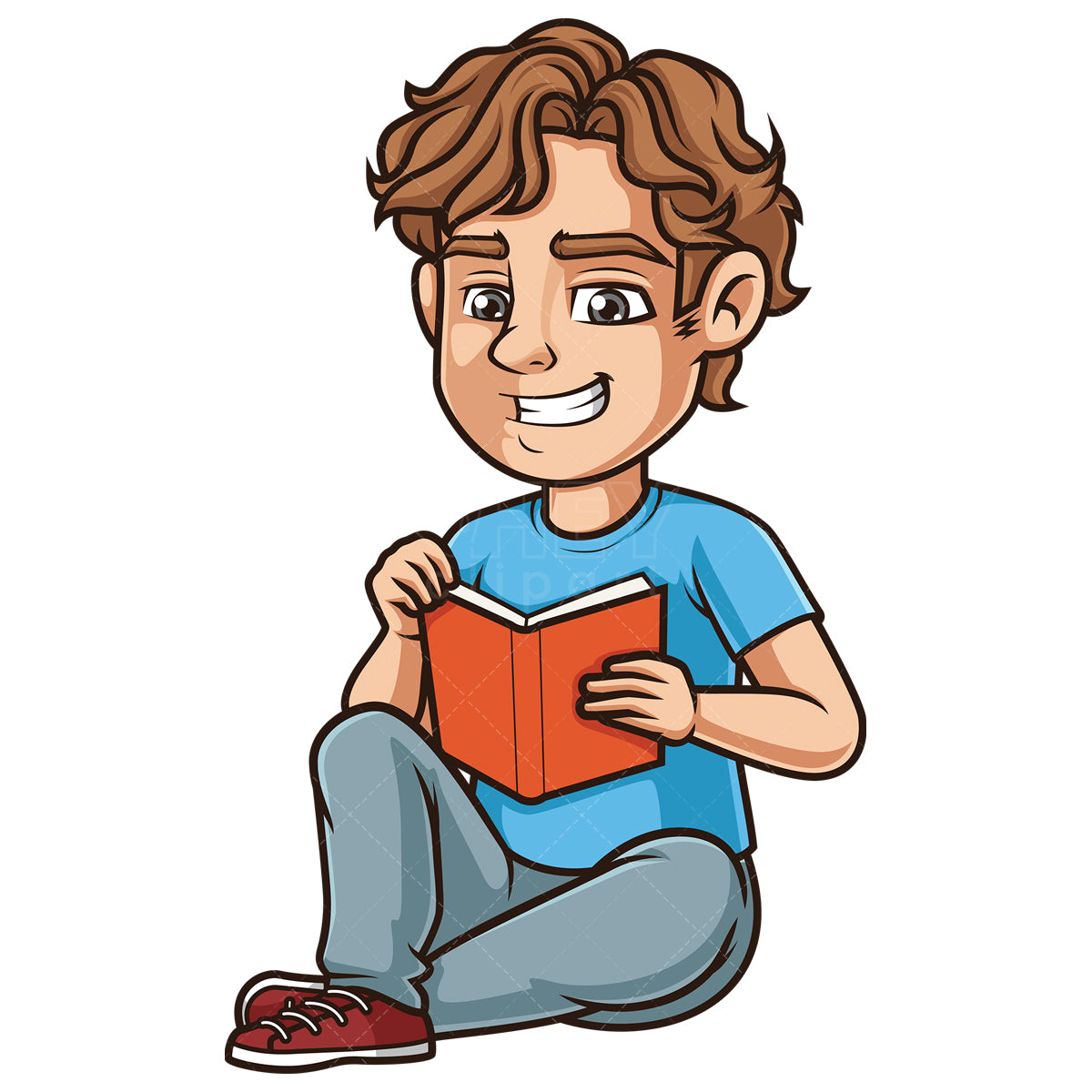 Royalty-free stock vector illustration of a young man reading book.