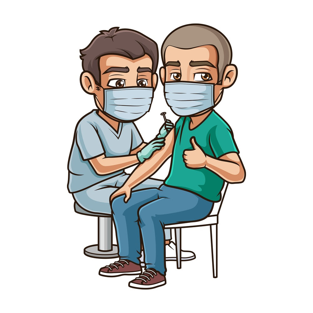 Hispanic man getting coronavirus vaccine. PNG - JPG and vector EPS (infinitely scalable).