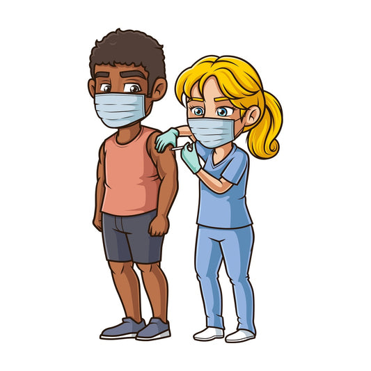 Black man getting covid-19 vaccine. PNG - JPG and vector EPS (infinitely scalable).